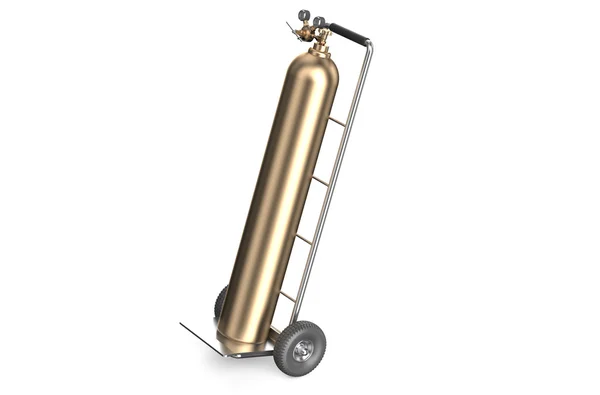 Hand truck with bronze gas cylinder — Stock Photo, Image
