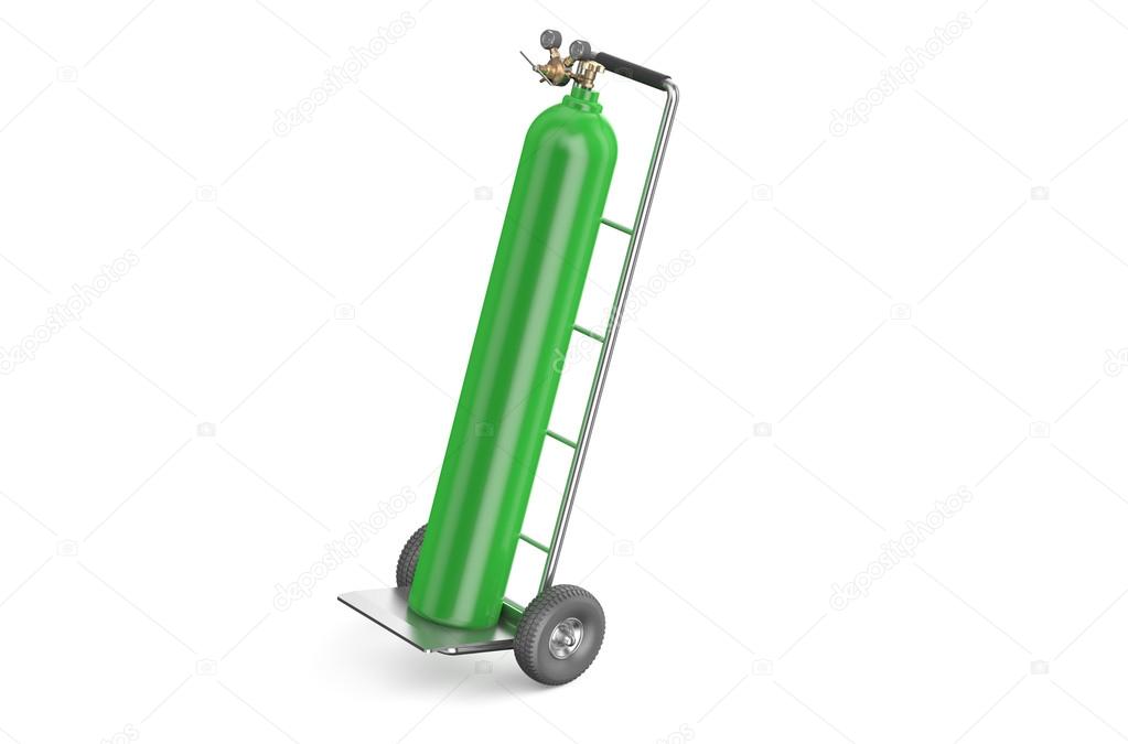 handcart with green gas cylinder