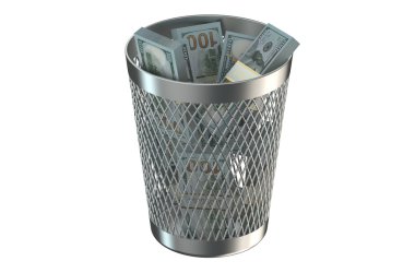 Çöp kutusu dolar paketleri ile