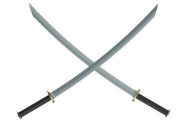 iki Japon samuray katana kılıç izole beyaz arka plan üzerinde çarpı işareti