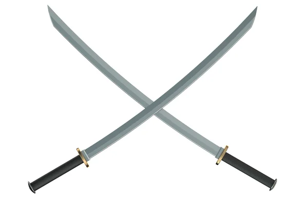 Duas espadas de katana samurai japonesas cruzadas — Fotografia de Stock