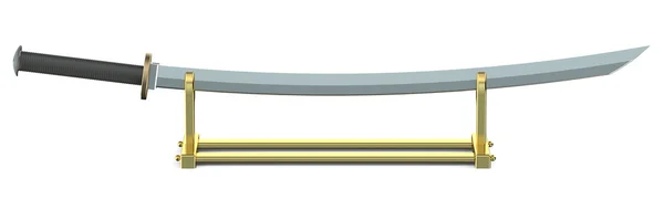 Японский меч Катана на золотой подставке — стоковое фото