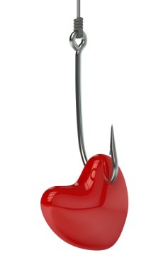 Red heart on the fishing hook