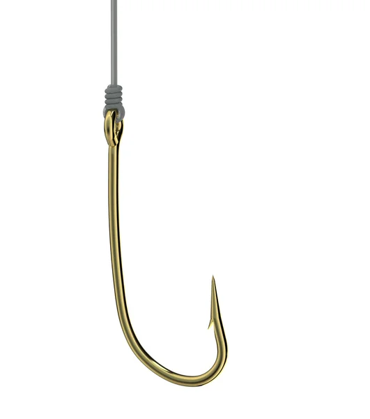 Golden fishing hook on fishing line — Zdjęcie stockowe