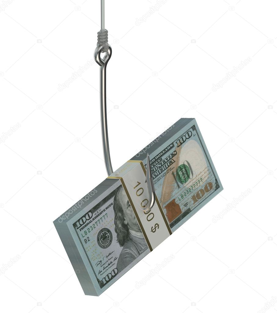 fishing hook with pack of dollars