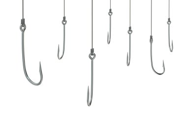 group empty fishing hooks on fishing line