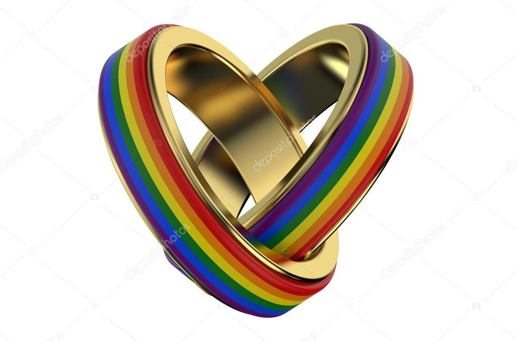 Same-sex marriages concept with rainbow rings