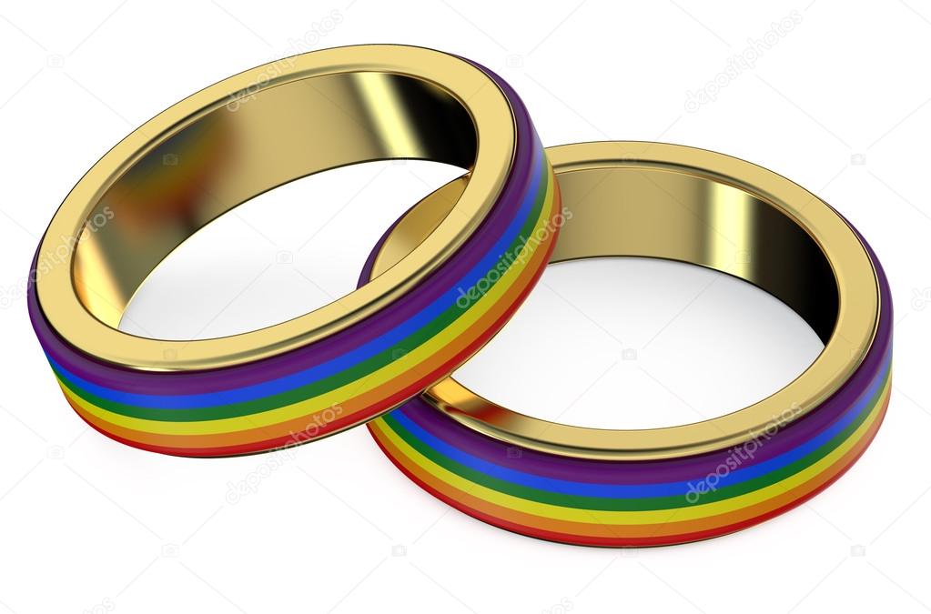 Gay Marriage Concept with Rainbow Rings