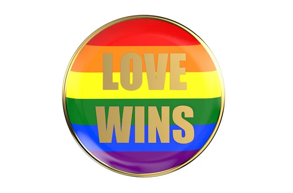 Distintivo com bandeira do arco-íris, o amor ganha conceito — Fotografia de Stock