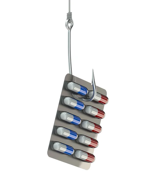 Drug addiction from pills concept, pills on hook — Stockfoto