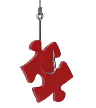 Red puzzle on fishing hook
