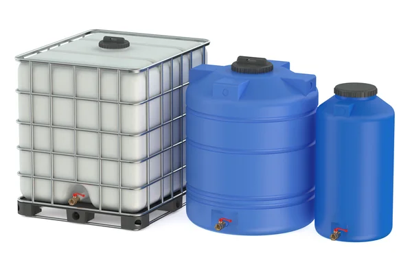 Group of plastic water tanks — Stok fotoğraf