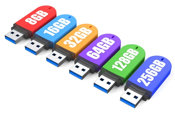 3d Рядок кольорових USB флеш-накопичувачів — стокове фото