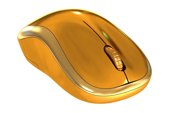 ワイヤレス コンピューター マウスの黄金のクローズ アップ — ストック写真