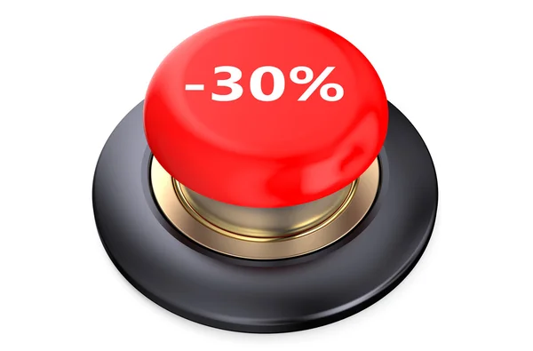 30 відсотків знижки Червона кнопка — стокове фото