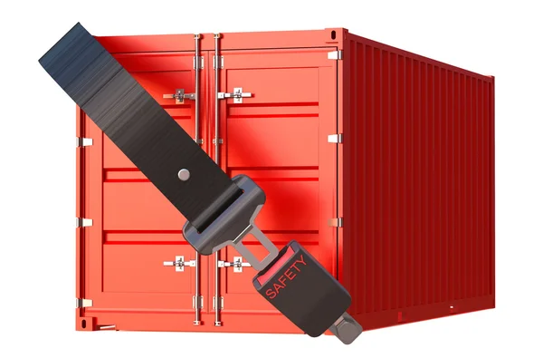 Container met veiligheidsgordel, veiligheid leverings- en verzekeringen concep — Stockfoto