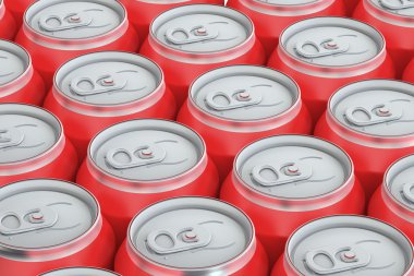 red drink metallic cans, top view