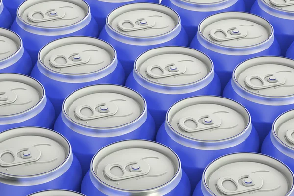 Latas metálicas de bebida azul, vista superior — Foto de Stock