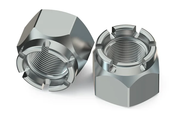 Two castellated nuts — Stock Photo, Image