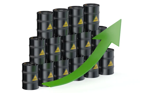 Oil barrels with arrow — Stock Photo, Image