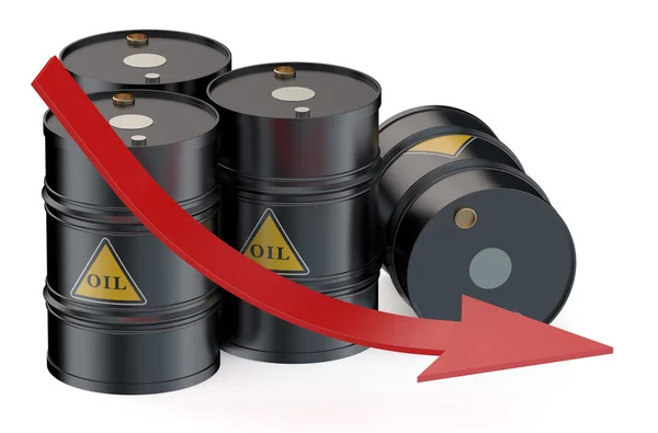 Oil price falling concept with oil barrels — Stock Photo, Image