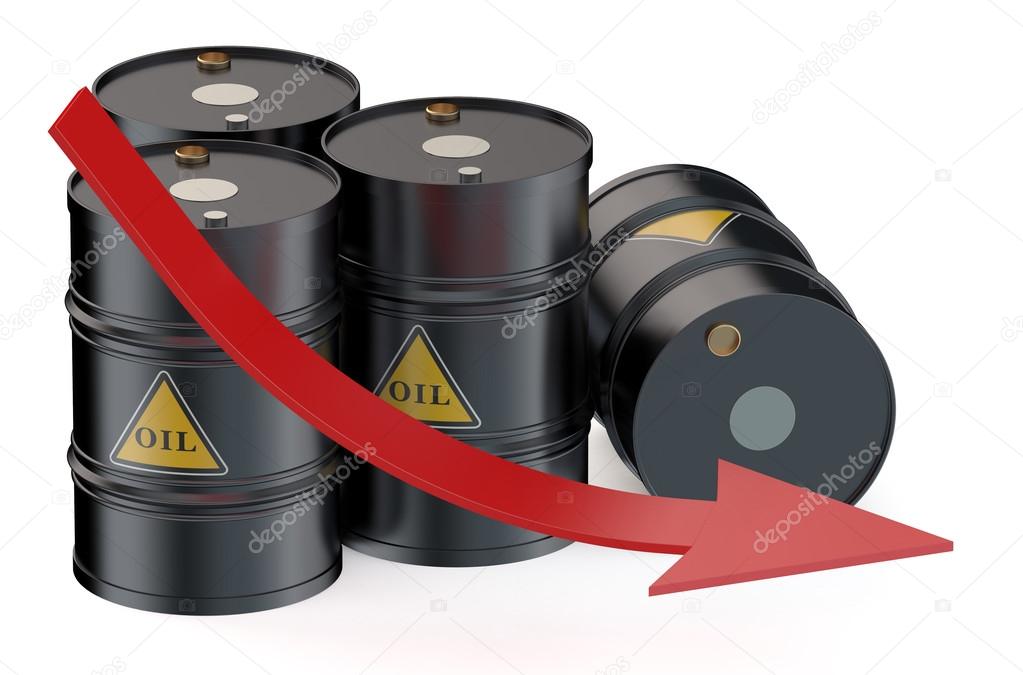 Oil price falling concept with oil barrels