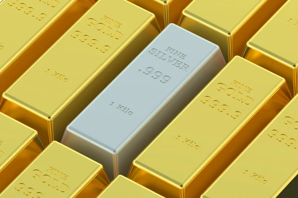 Gold- und Silberbarren — Stockfoto