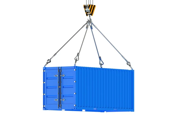 Crane hook and blue cargo container — Stock Photo, Image