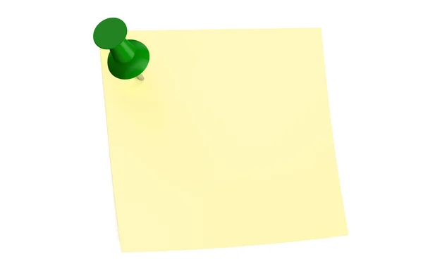 Groene push pins met lege sticky note — Stockfoto