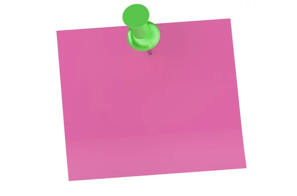 Green push pin with blank sticky note — Stock Photo, Image