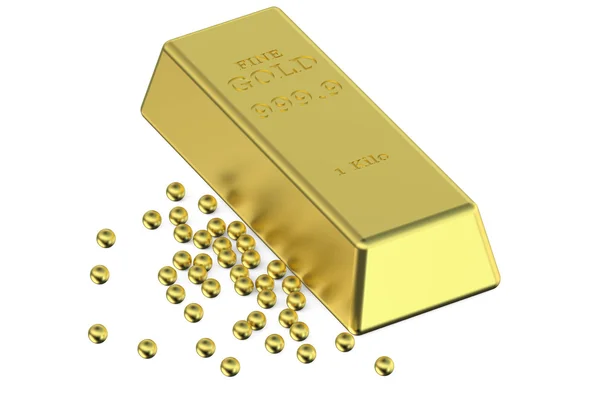 Gold ingot and granules — Stock Photo, Image