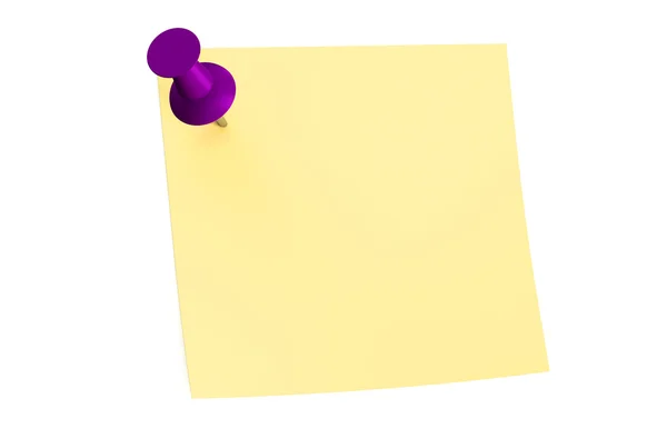 Paarse push pins met lege sticky note — Stockfoto