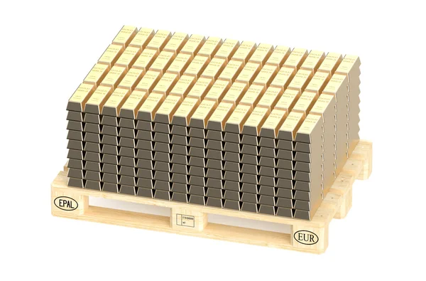 Stacks of gold bars on pallet — Stock Photo, Image