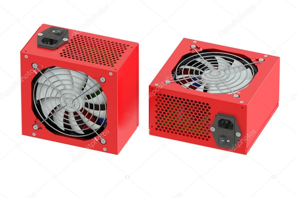 Two red computer Power Supply Units