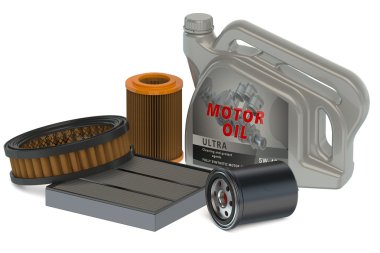 Car oil filters and motor oil can clipart