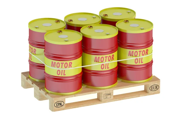 Motor oil barrels on pallet — Stock Photo, Image