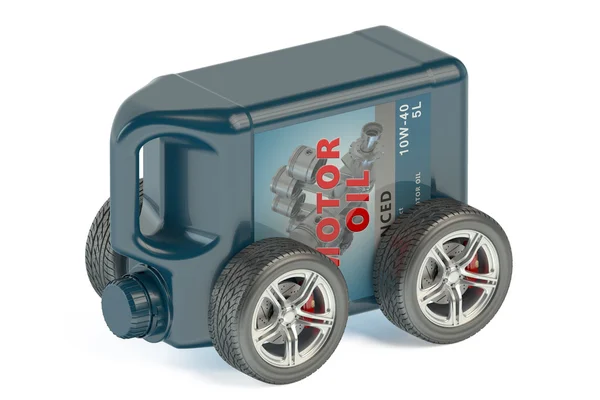 車輪の上のモーター オイル缶 — ストック写真