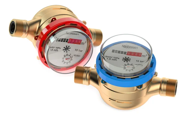 Cold and hot water meters — Stock Photo, Image