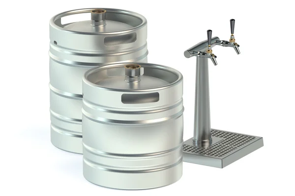 Beer metallic kegs and tap — Stock Photo, Image