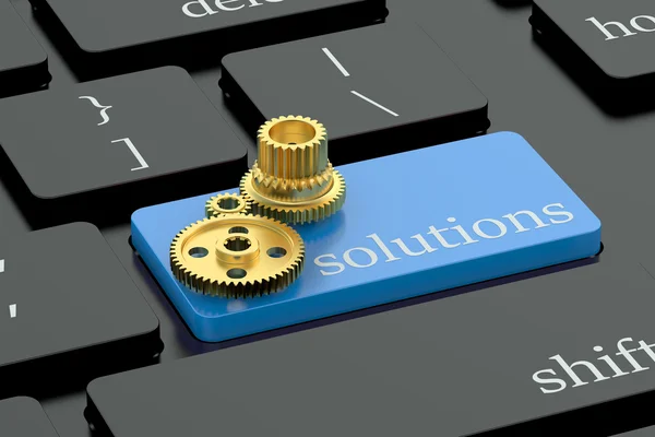 Oplossingen concept op blauwe toetsenbord knop — Stockfoto