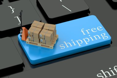Free Shipping concept on blue keyboard button