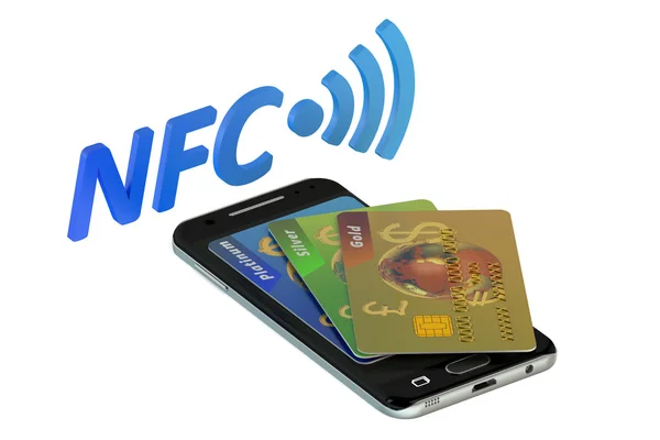 Smartphone con tarjeta de crédito, concepto NFC — Foto de Stock