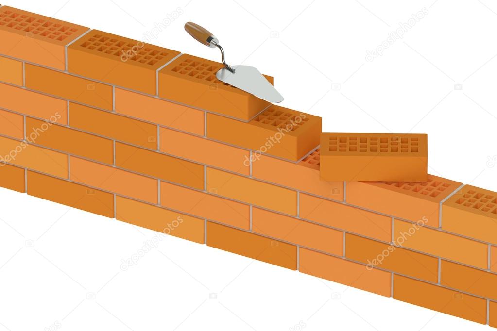 wall from building bricks, construction concept