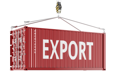 Export concept with shipping container. 3D rendering isolated on transparent background