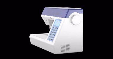 Bilgisayarlı dikiş makinesi döndürme animasyonu, kusursuz bir döngü. Şeffaf arkaplanda 3B görüntüleme izole edildi