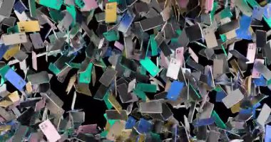 Akıllı telefonlar düşüyor ve ekranı alfa kanalı ile dolduruyor, 3 boyutlu animasyon