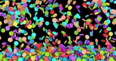 Renkli yuvarlak haplar düşüyor ve ekranı alfa kanallarıyla dolduruyor. 3B görüntüleme