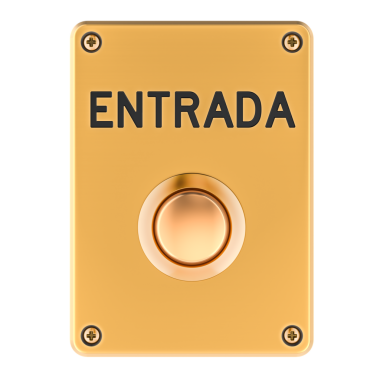 Altın metal panelde Entrada düğmesi. Şeffaf arkaplanda 3B görüntüleme izole edildi