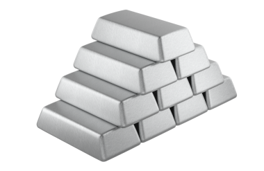 Metalik külçe yığını, gümüş rengi. Şeffaf arkaplanda 3B görüntüleme izole edildi