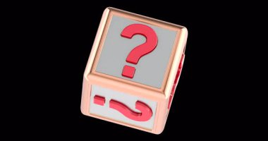 Soru işareti küp döndürme animasyonu sorunsuz bir şekilde çevrilebilir. Şeffaf arkaplanda 3B görüntüleme izole edildi